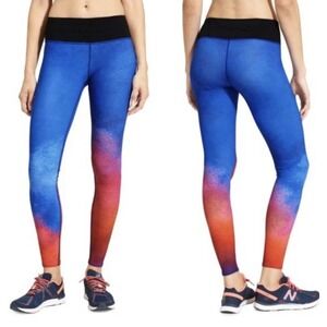 Athleta Womens Sonar Ombre Sunset Print Leggings Blue Red Athletic Tights M